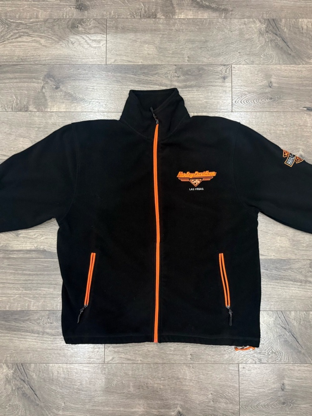 Harley-Davidson Fleece Black Jacket with Orange Accents